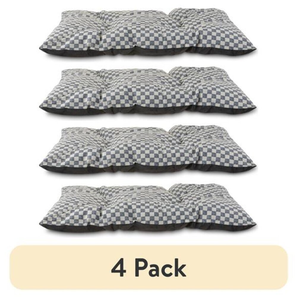 (4 pack) Tufted Pillow Pet Bed, Black and White Check, 1 Count